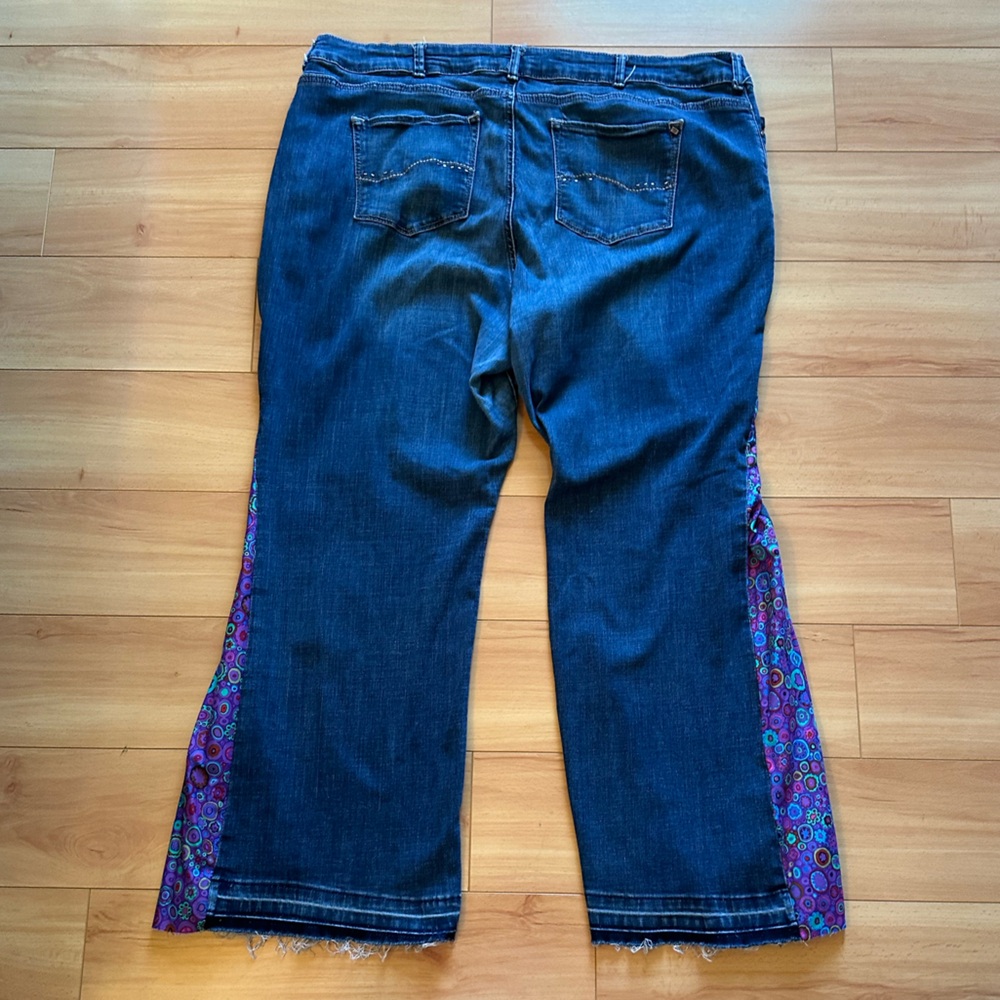 Hand Crafted Blue Purple Flare Jeans Lee modern series curvy bootcut 24W petite - Picture 11 of 15